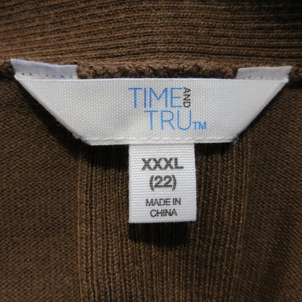 TIME &‎ TRU Classic Cardigan Sweater Plus Sz 22 Warm Coffee Brn Button Front NWT